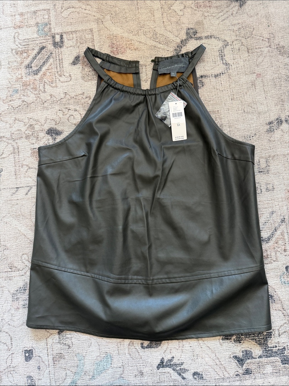 Anthropologie Black Faux Leather Halter Cami